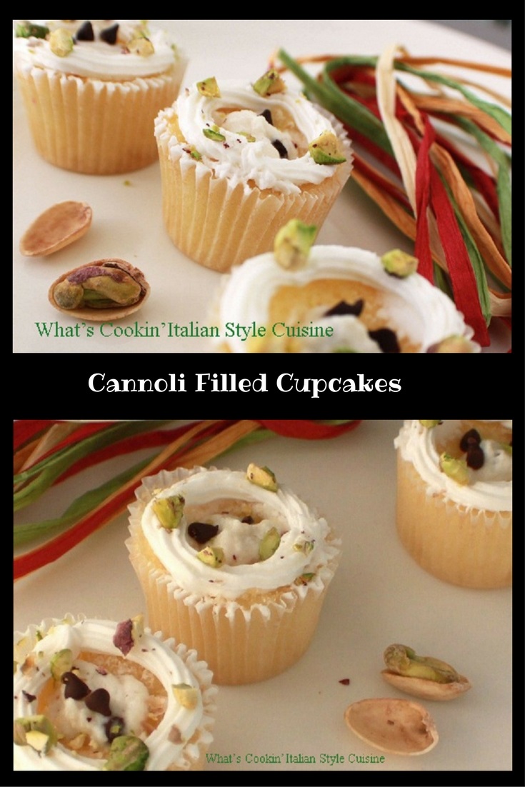 Italian Cannoli Filled Cupcakes Italian Cannoli Filled Cupcakes a decadent filling with ricotta cheese, chocolate and pistachio