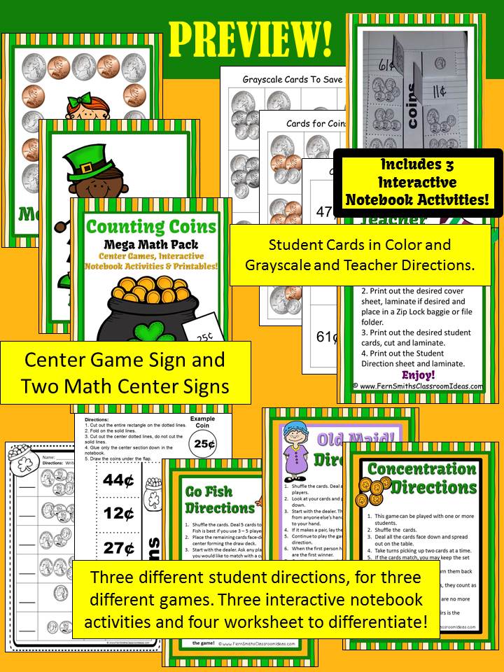 Fern Smith's Classroom Ideas St. Patrick's Day Counting Coins Math Pack Including a FREEBIE at TeachersPayTeachers