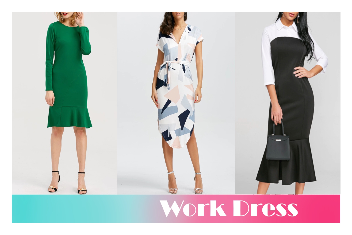 fashion collage with three work dresses for summer