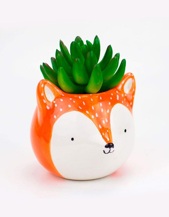 Cachepot de cerâmica raposa laranja,perfeito para decorar com suculentas