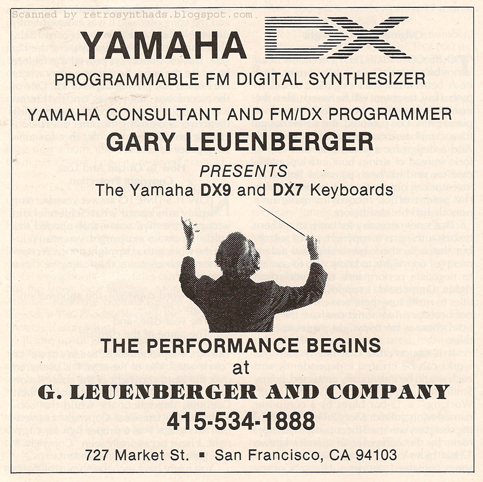 Retro Synth Ads: Yamaha DX9 and DX7 Gary Leuenberger ad, Keyboard 1983