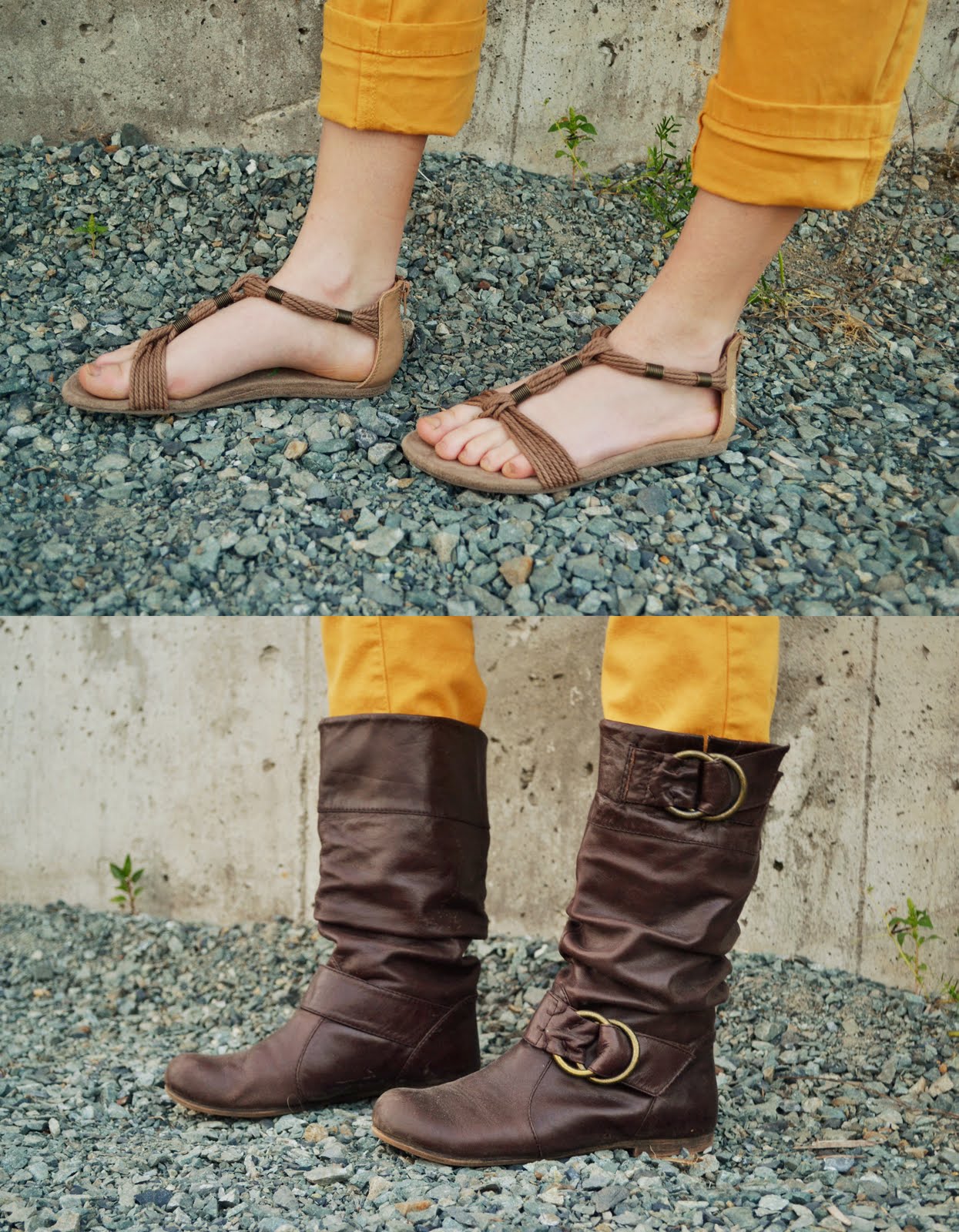 mustard sandals outfit