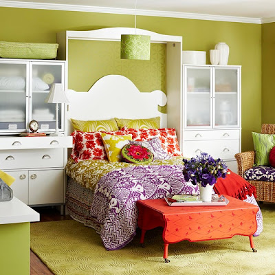 Ideas for Bedrooms: Lime Green and Orange Bedroom