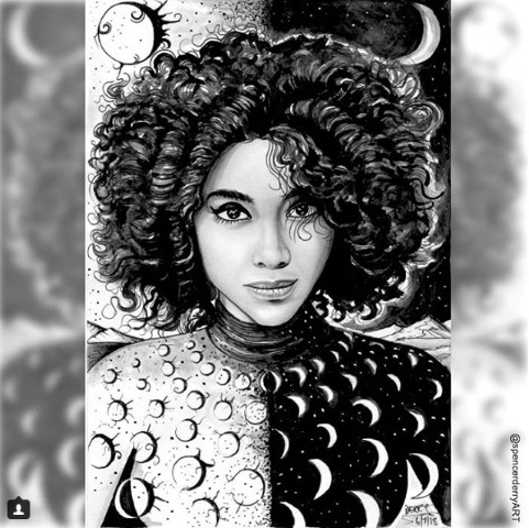 @liannelahavas Day & Night 2018 - pencil and ink, acrylic on paper, original hand drawn art illustration by @spencerderryart Lianne La Havas - Art