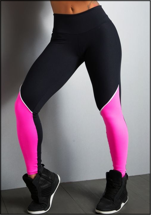 Venda de Roupas Femininas Online GaroTas : (VENDIDA) CALÇA LEGGING PRETA C/ ROSA R$ 49,90 + Frete, produto novo, tam.M, cor preto c/detalhes em rosa.