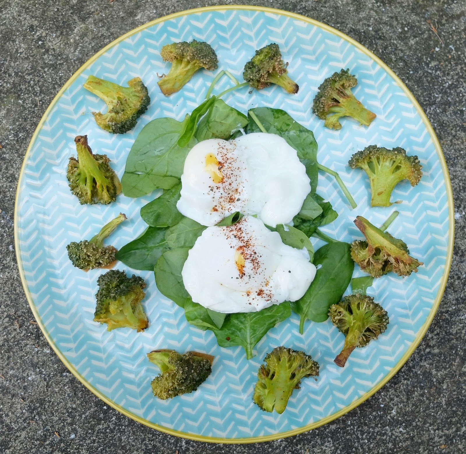 Poached Eggs With Crispy Baked Broccoli Pakoras Raw Rhubarb Fit
