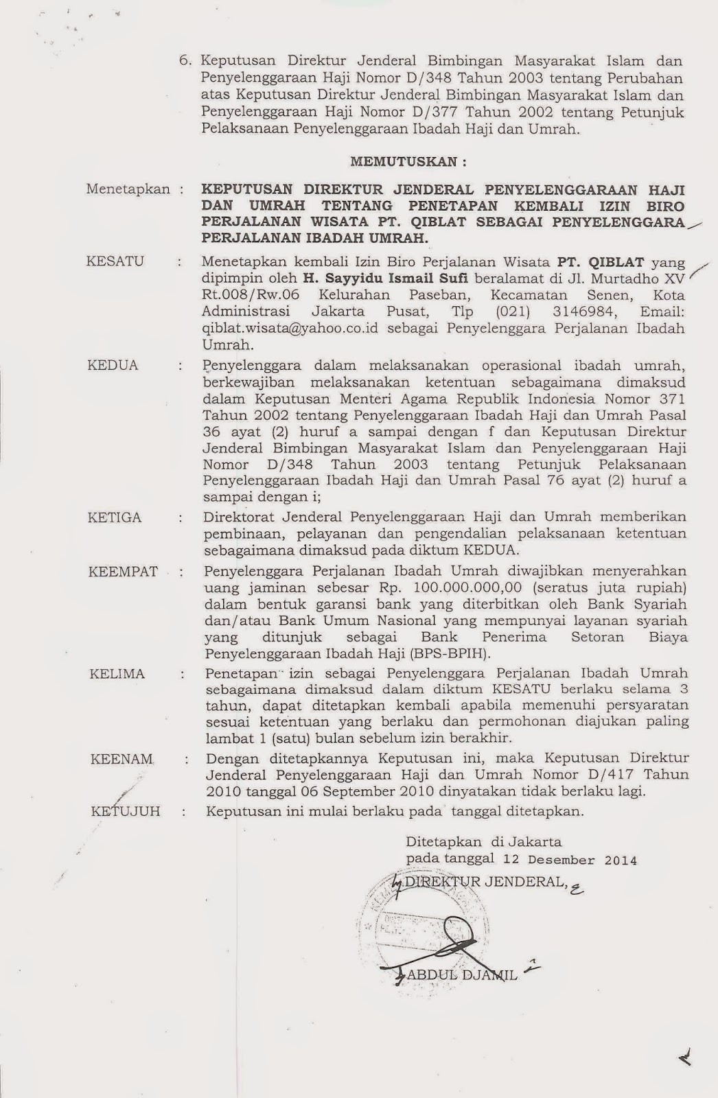 Izin Umroh Kementrian Agama RI Page 2 Izin Umroh Kementrian Agama RI Page 2 PT. Qiblat Wisata