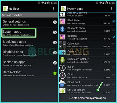 hapus aplikasi system Android dengan NoBloat