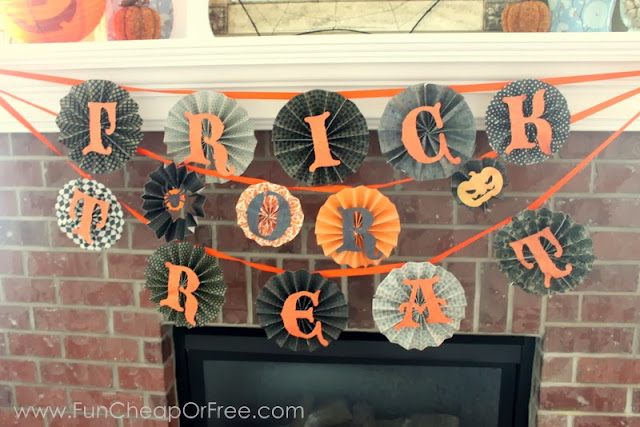 Halloween pinwheel mantel decor, from Fun Cheap or Free