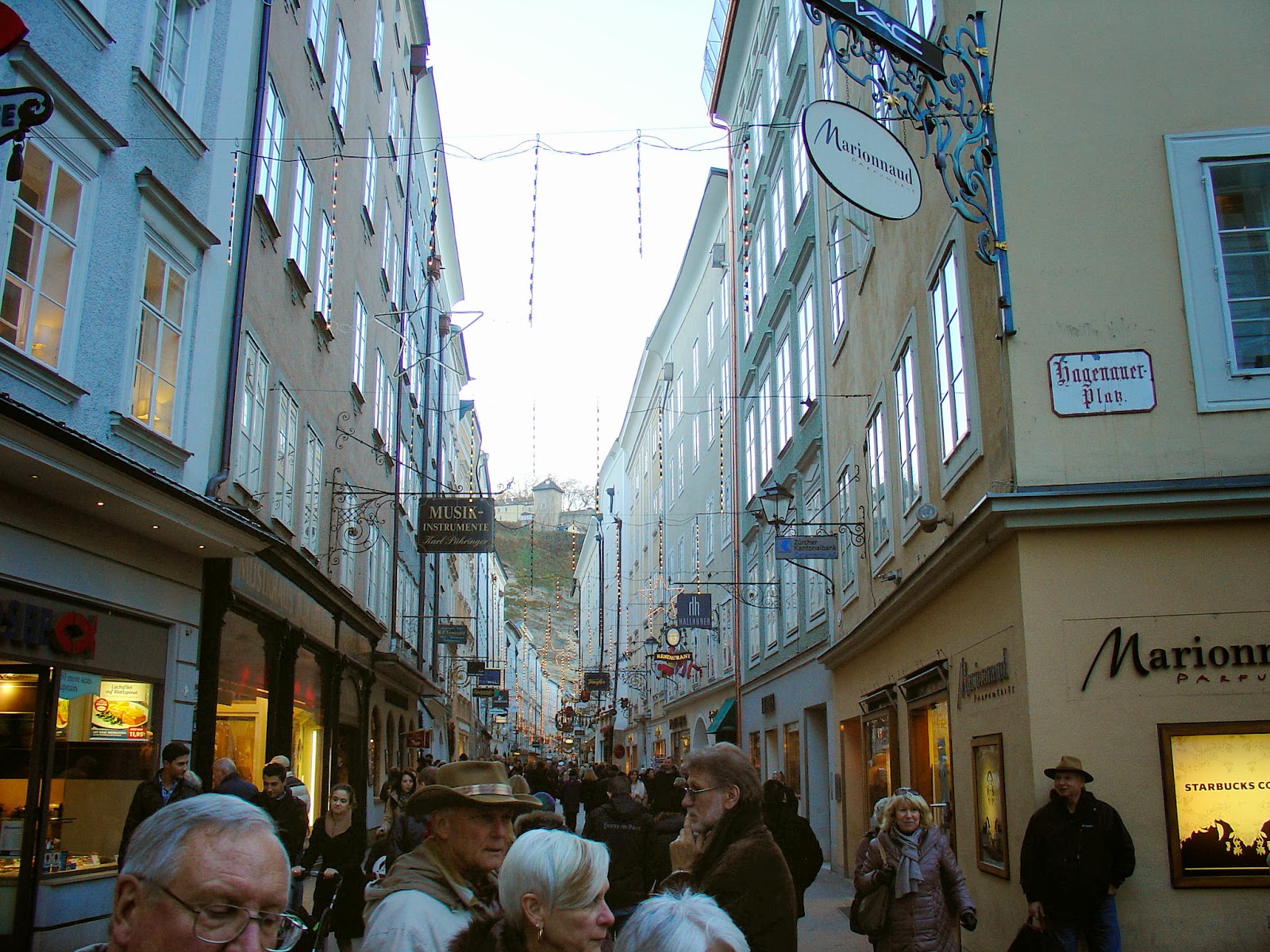 Salzburg's renowned shopping street of Getreidegasse.