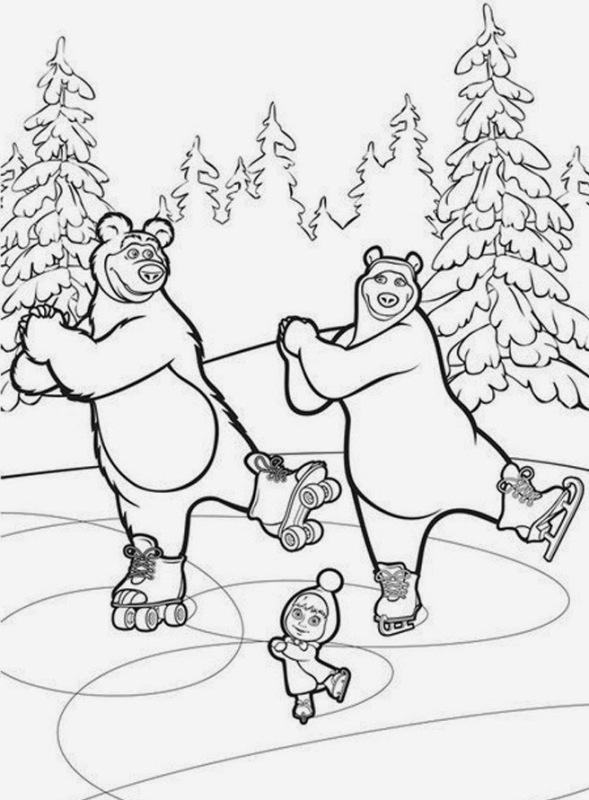 Halaman belajar mewarnai kartun anak - masha and the bear