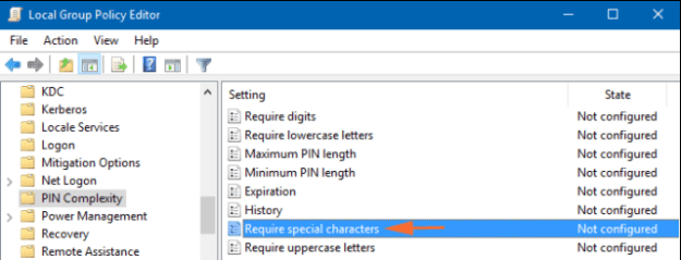 How to include Special Character Requirement in PIN on Windows 10