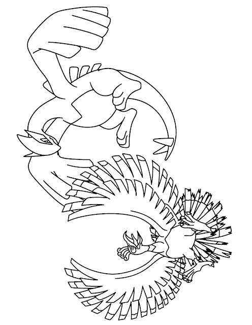 Lugia and Ho-Oh legendary pokemon coloring pages