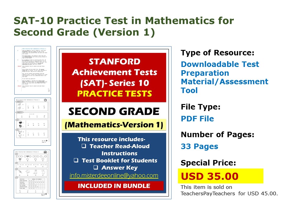 ONLINE SAT-10 Practice Tests for KG, Grade 1, and Grade 2: SAT-10