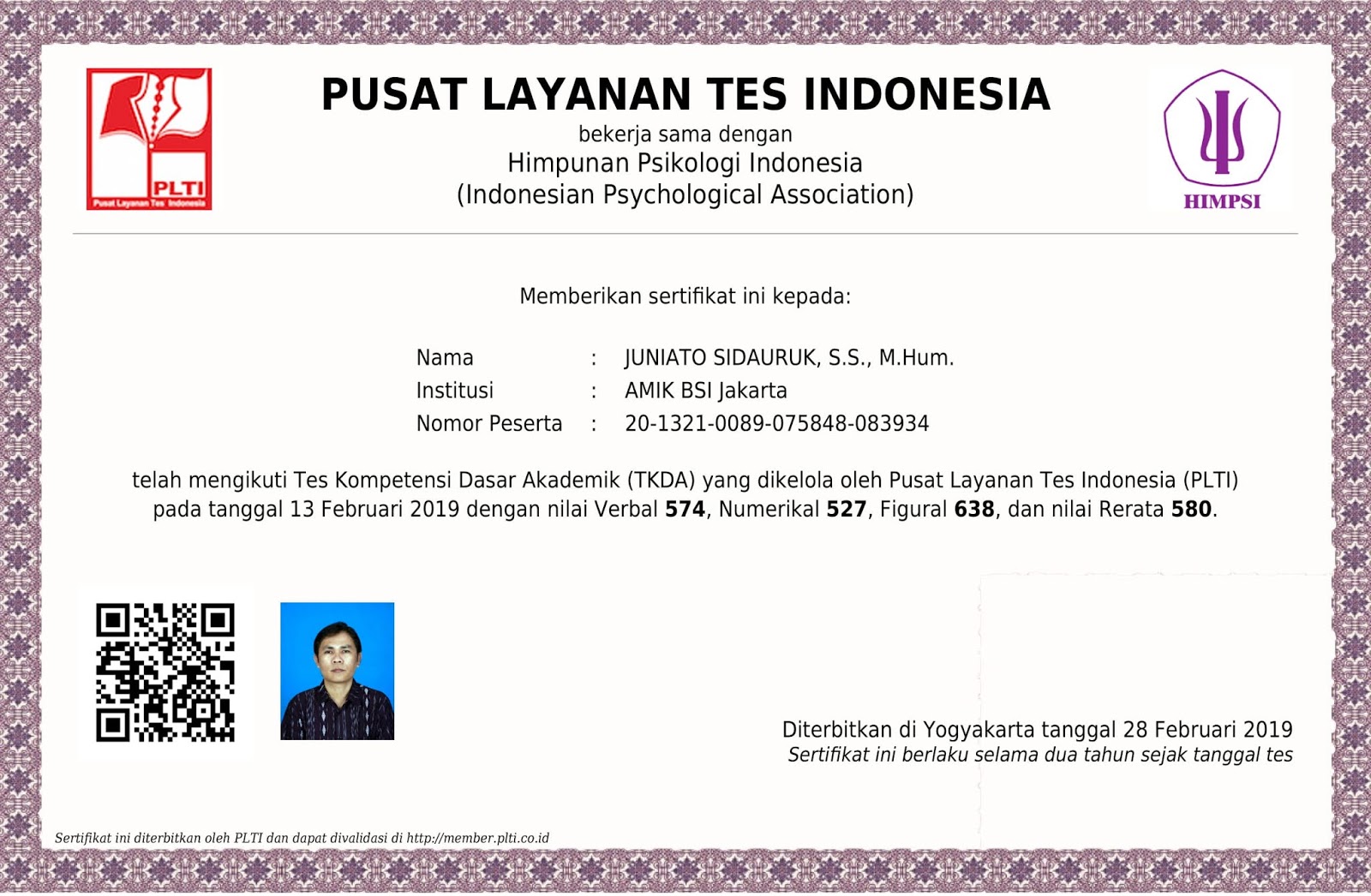 Juniato Sidauruk Ss M Hum Sertifikat Toep Dan Tkda