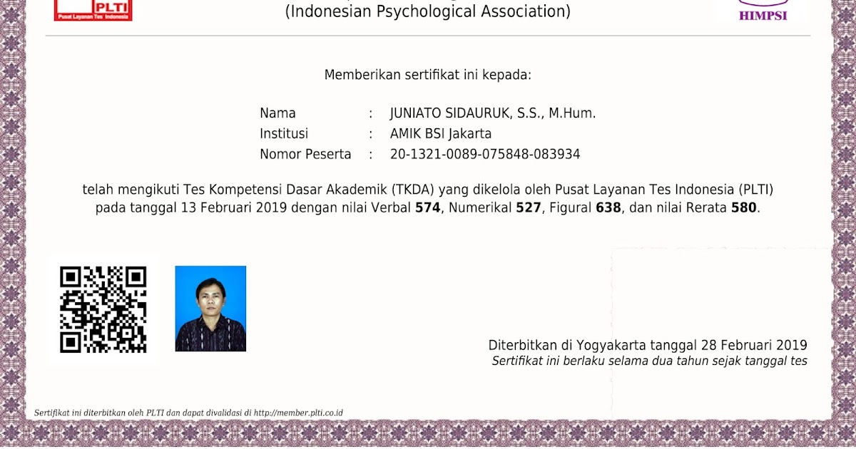 Juniato Sidauruk Ss M Hum Sertifikat Toep Dan Tkda