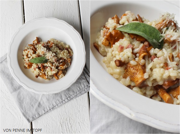 Penne im Topf: Risotto mit Pfifferlingen und Speck