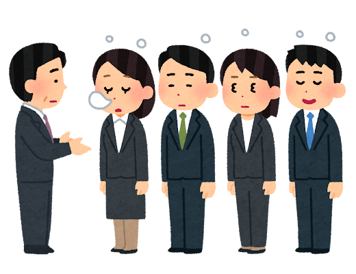 眠い会社の朝礼のイラスト