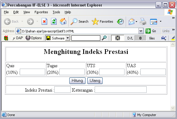 SOURCE CODE Program Menghitung Indeks Prestasi (IP) JavaScript SOURCE CODE Program Menghitung Indeks Prestasi (IP) JavaScript