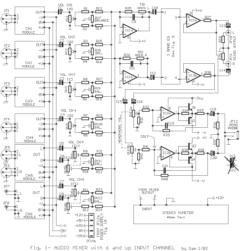 Audio Mixer 6 Channel circuit |Electronic Schematic Circuit Diagram Picture