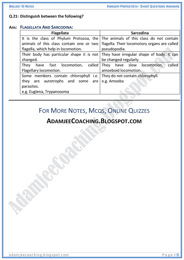 kingdom-protista-protoctista-short-question-answers-biology-11th