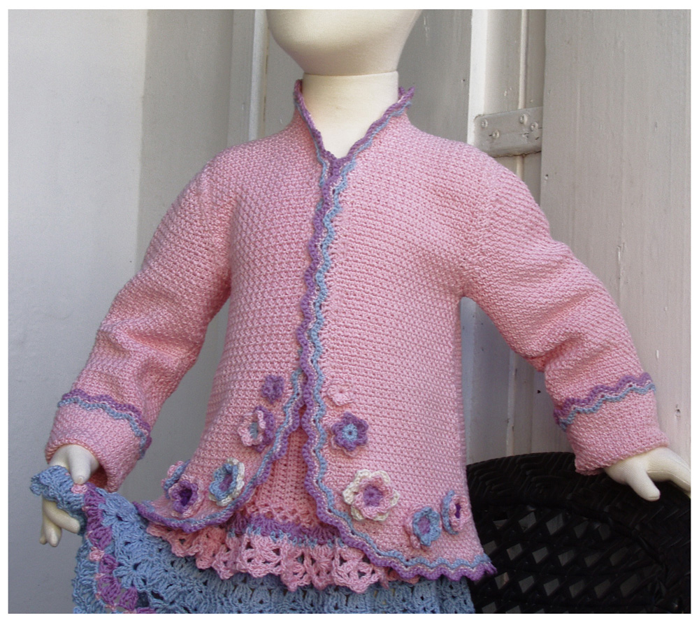 CROCHET PINK GIRL CARDIGAN WITH FLOWERS