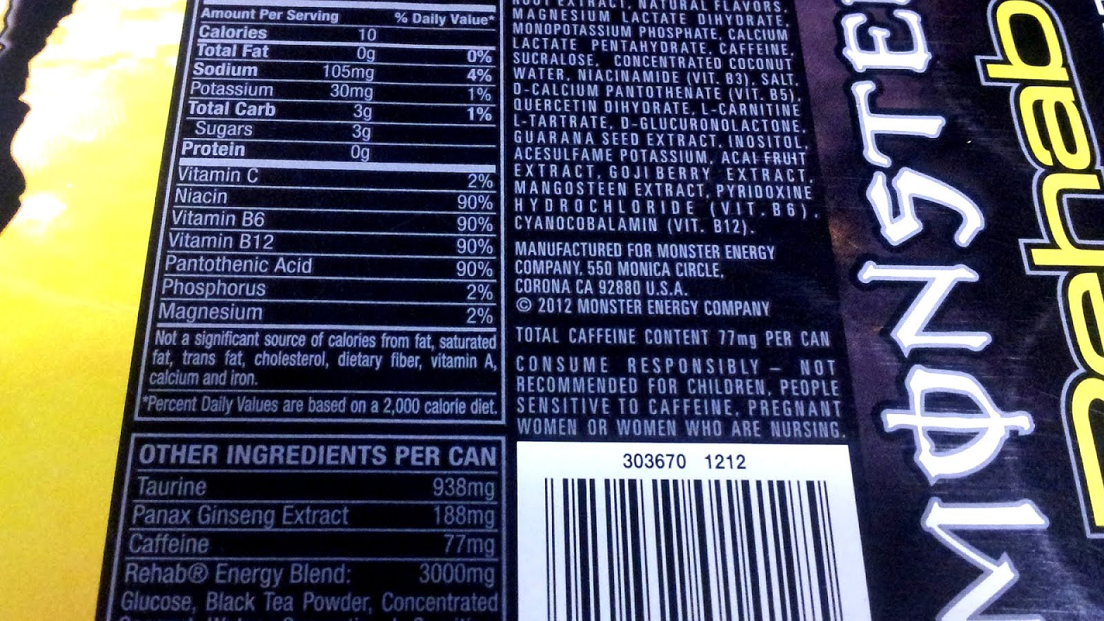 Monster Energy Nutrition Label Energy Choices