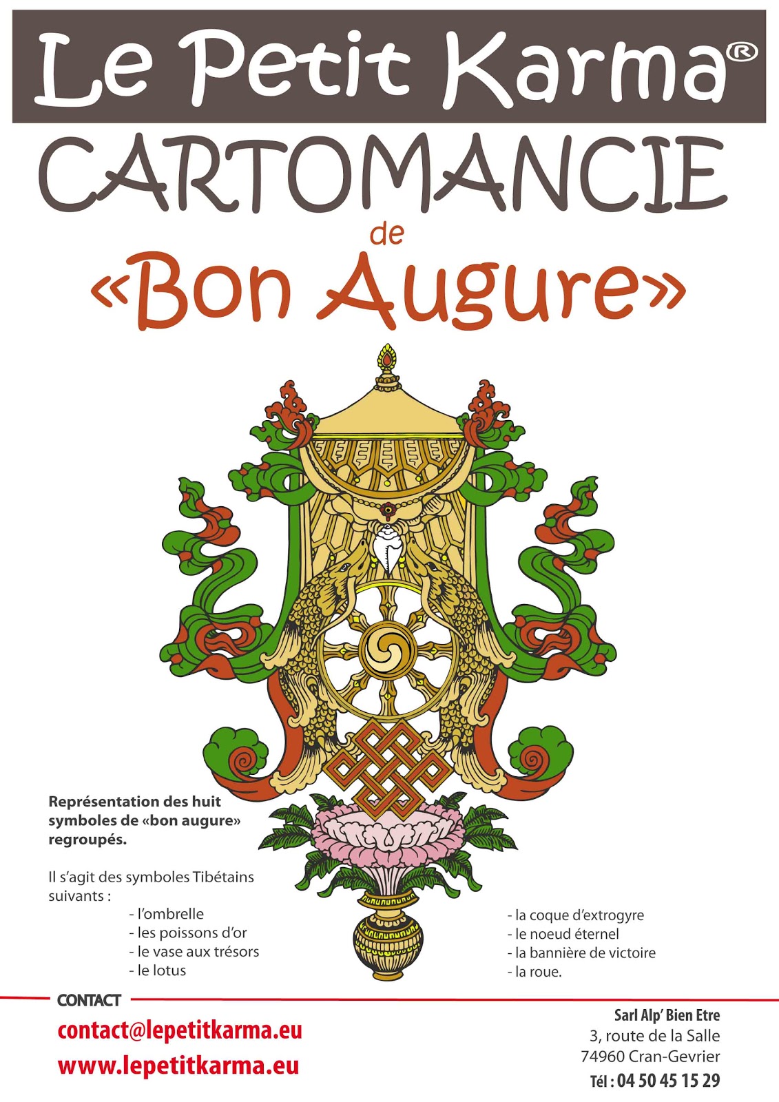 Le Petit Karma Cartomancie Huit symboles tibétains de Bon Augure, regroupés