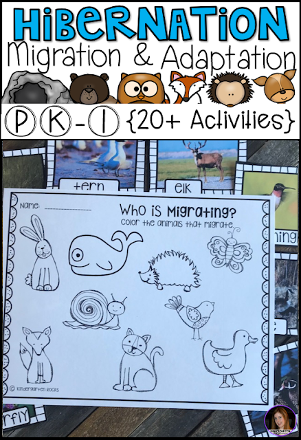 Hibernation, Migration and Adaptation Literacy Activities (PK-1) has all of the hands on writing and literacy centers and activities you will need for your unit.