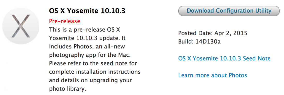 Mac OS X Yosemite 10.10.3 Beta 7 (Build-14D130a)