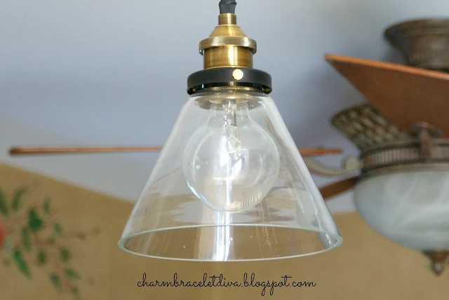 Industrial Style Tapered Glass Shade Pendant Light with Brass Holder
