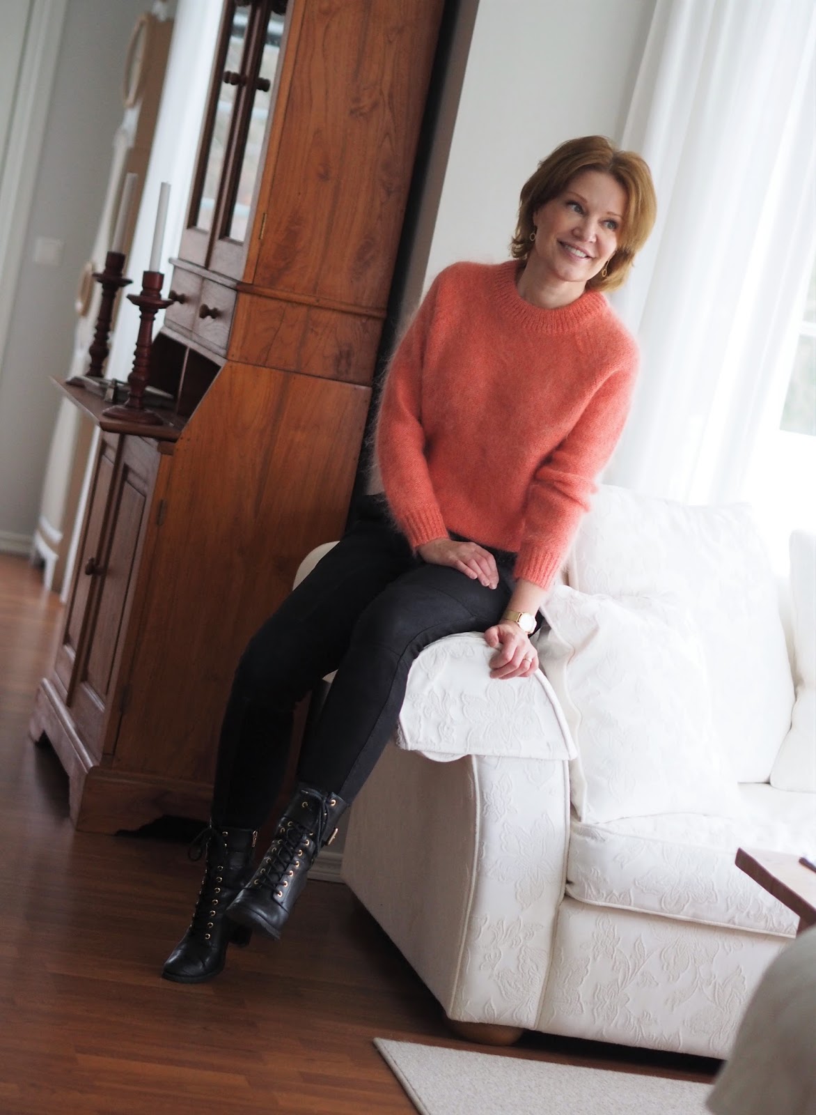 mohair knit suede pants
