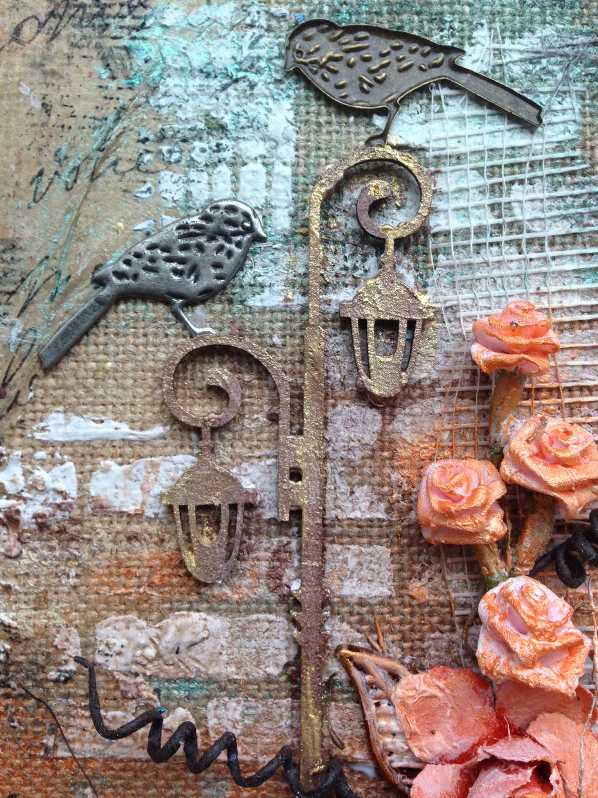 Butterflies N' Buttons Burlap Canvas Mixed Media Art