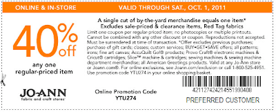 Fun Cheap or Free Coupons & Deals: Joann Fabrics 40% off coupon