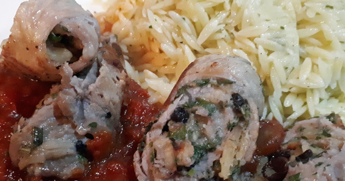 SICILIAN VEAL INVOLTINI WITH HERBED RISONI, ROAST TOMATO AND OREGANO