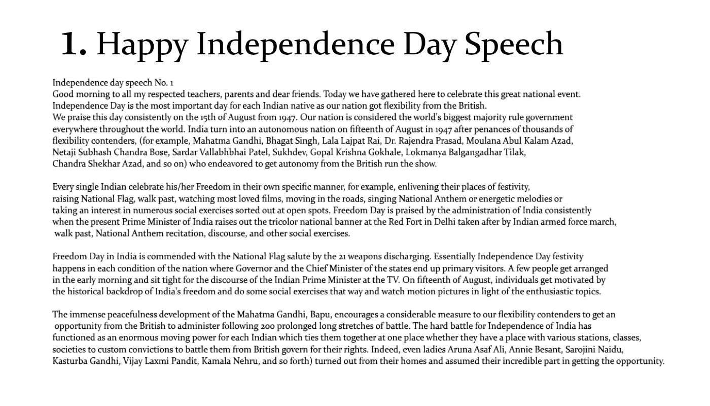 write a speech to be delivered on the occasion of independence day