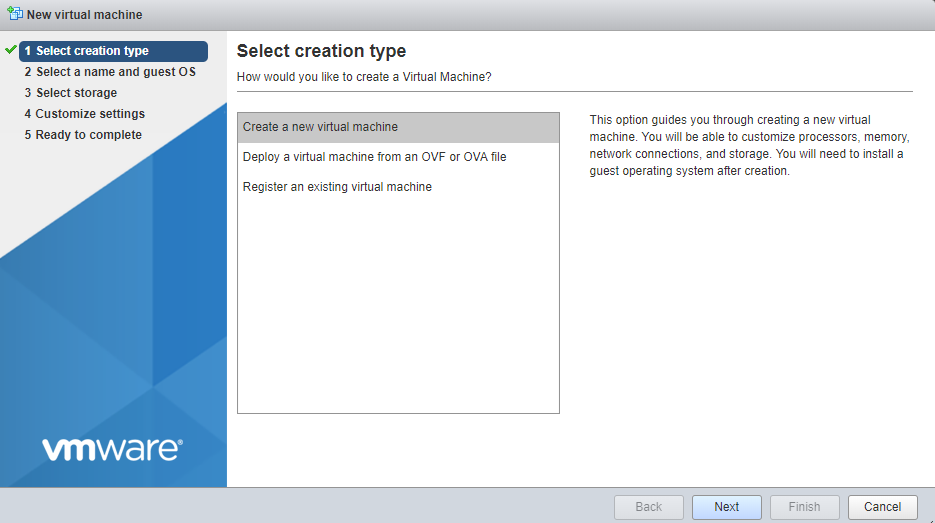 Vsphere 6.7. Create select.