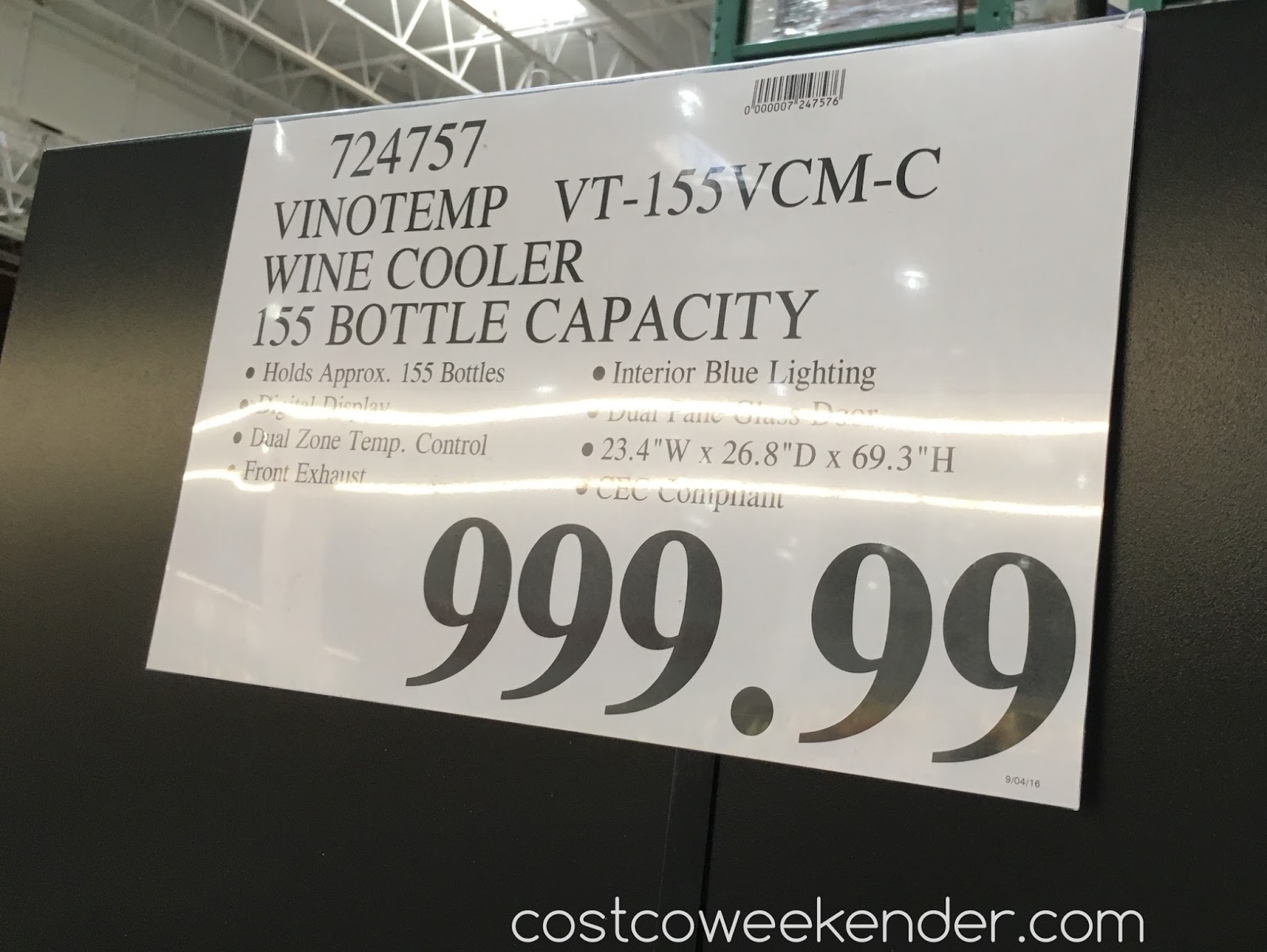 Vinotemp VT155VCMC 155 Bottle DualZone Touch Screen Wine Cooler Costco Weekender