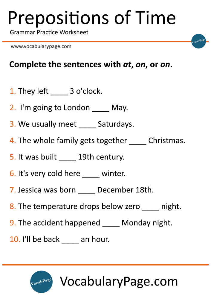 Prepositions Of Time Quiz 1