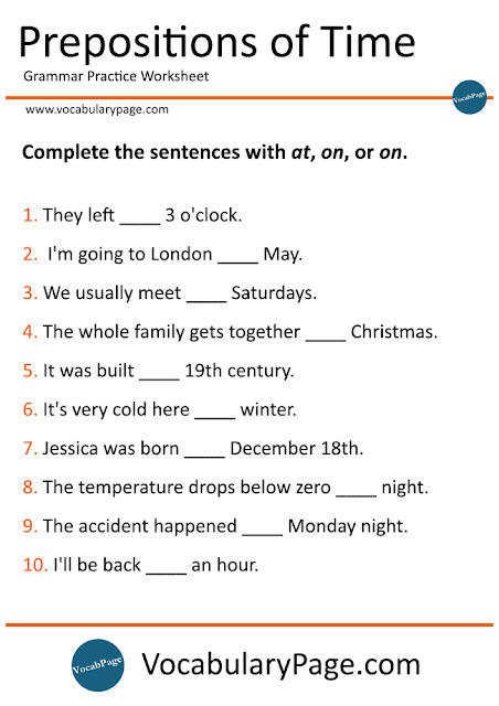 Prepositions of time Worksheet