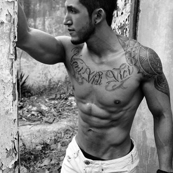 veni vidi vici tattoo chest