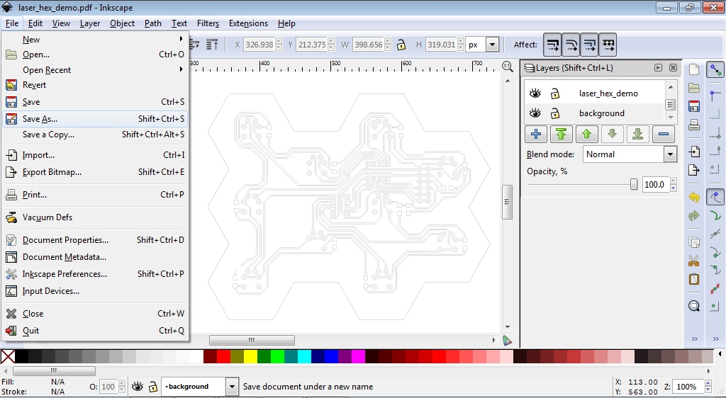 Getting inkscape drawing to laser cutting machine mevadome