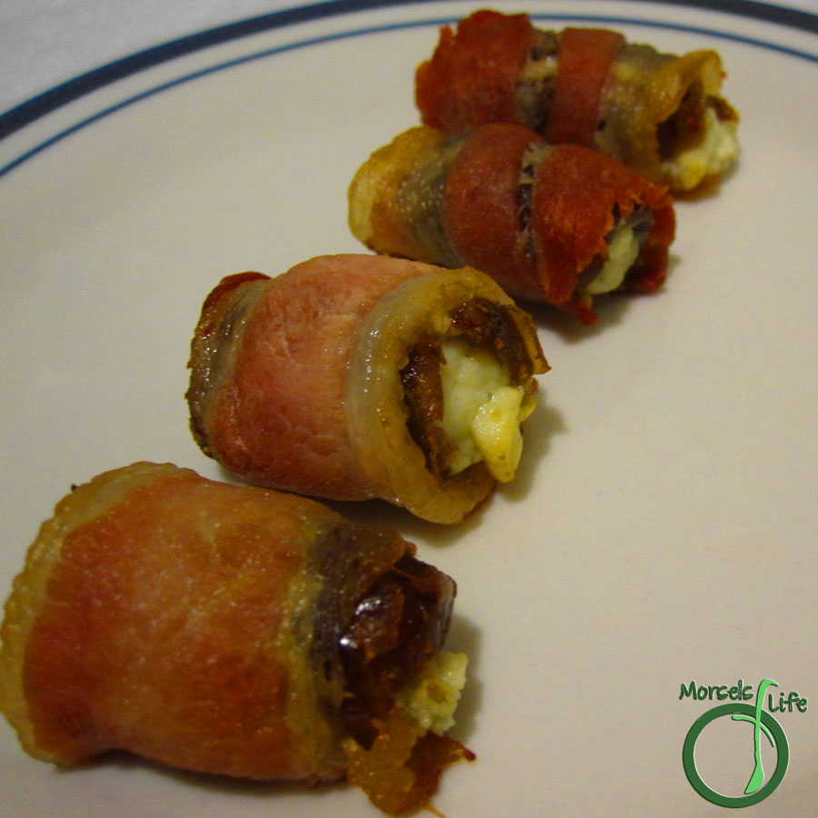 Morsels of Life - Datiles Con Tocino - Bacon wrapped dates stuffed with blue cheese - a perfect combination of sweet, savory, and smoky. Morsels of Life - Dátiles con Tocino - Bacon wrapped dates stuffed with blue cheese - a perfect combination of sweet, savory, and smoky.