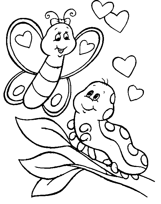 Caterpillar Love Cute Butterfly Coloring Pages