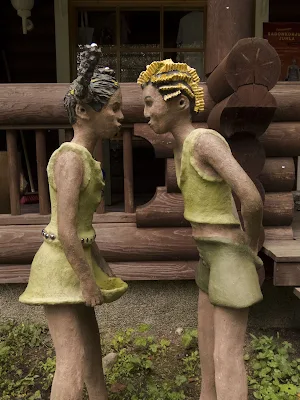 Sculptures of mischievous kids at Parikkala sculpture park in southeastern Finland