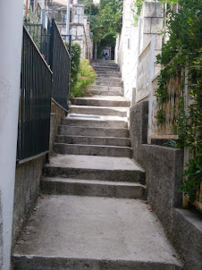 The Rock cut stairway leading up the hill to "Dubrovnik Youth hostel".