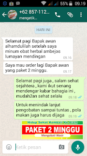 Berikut Pengalaman Pasien Kami Yang Menggunakan Obat Ambejoss dan Salep Salwa    Abdul Hayit dari kutai timur (085346294xxx) Terimakasih De nature setelah saya mengkonsumsi obat wasir yang bapak jual alhamdulilah saat ini saya tidak lagi mengalami keluhan sakit saat BAB. saya sudah merasa sehat seperti sedia kala, dulu ketika duduk saya sangat tersiksa sekali kini saya merasa nyaman.sekali lagi saya ucapkan terimakasih semoga tambah sukses dan semakin banyak yang tertolong  Bpk Sarianal Tapanuli Sumatra Utara (08137346xxx) aktifitas saya yang lebih banyak duduk menyebabkan saya terserang ambeien sehingga sangat menyiksa saya jarak yang jauh selalu saya tempuh tiap hari menjadi sangat menyiksa, setelah saya cari kesana-kemari akhirnya saya dapat info tentang jamu atau obat herbal ambeclear. setelah saya mengkonsumsi selama 7 hari, saya sudah tidak merasakan sakit lagi padahal obatnya masih ada. sekarang saya sudah sehat terimakasih banyak pak  Yuddi -Depok (087887869xxx) Dulu sebelum minum obat wasir dari ambeclear yang terdiri dari kapsul dan salep kusus wasir kegiatan saya sehari-hari terasa sangat menyiksa sekali apalagi saat duduk. terlebih lagi saat saya kekamar kecil dan BAB menjadi saya sangat kesakitan dan saya cari info di internet menemukan blog tentang wasir dan pengobatannya. alhamdulilah setelah mengkonsumsi selama i minggusaya merasakan khasiatny. lalu saya pesan satu botol lagi hingga sekarang tidak pernah sakit saat BAB.terimakasih pak semoga tambah maju dan sukses Amien….    Erwan Samsudin (36 tahun) Sulawesi 08523435xxx Saya sangat bersyukur setelah saya meminum obat Ambejoss De Nature Indonesia penyakit ambien saya sembuh setelah konsumsi 7 hari.  Masduki ( 31 tahun) Bandung 087658791xxx Syukur Alhamdullilah dan terima kasih karena dipertemukan dengan produk obat dari Ambejoss De Nature Indonesia saya sekarang sembuh, saya kembali fit untuk melakukan aktivitas harian. terima kasih banyak pak.  Novi Anggraeni (40 tahun) Jakarta 081236872xxx saya coba pesan sebotol obat wasir dan ditambah sebotol kapsul sirih merah baru saya minum 1 minggu saya merasakan khasiatnya lalu saya pesan sebotol lagi hingga sekarang saya merasa sehat, kerjaan saya sekarang lancar, duduk nyaman apalagi saat BAB yang dulu sangat menyiksa sekarang sudah sangat jauh berkurang.Terimakasih Bpk/Ibu dengan obat dari anda saya merasa sehat semoga Tuhan selalu melimpahkan rahmatNya pada Ambjoss De Nature Indonesia dan semakin banyak bisa menolong orang-orang yang membutuhkan kesehatan seperti saya.