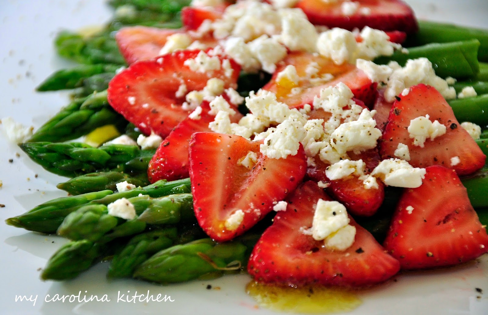 My Carolina Kitchen Asparagus with Strawberries & Feta Cheese, plus