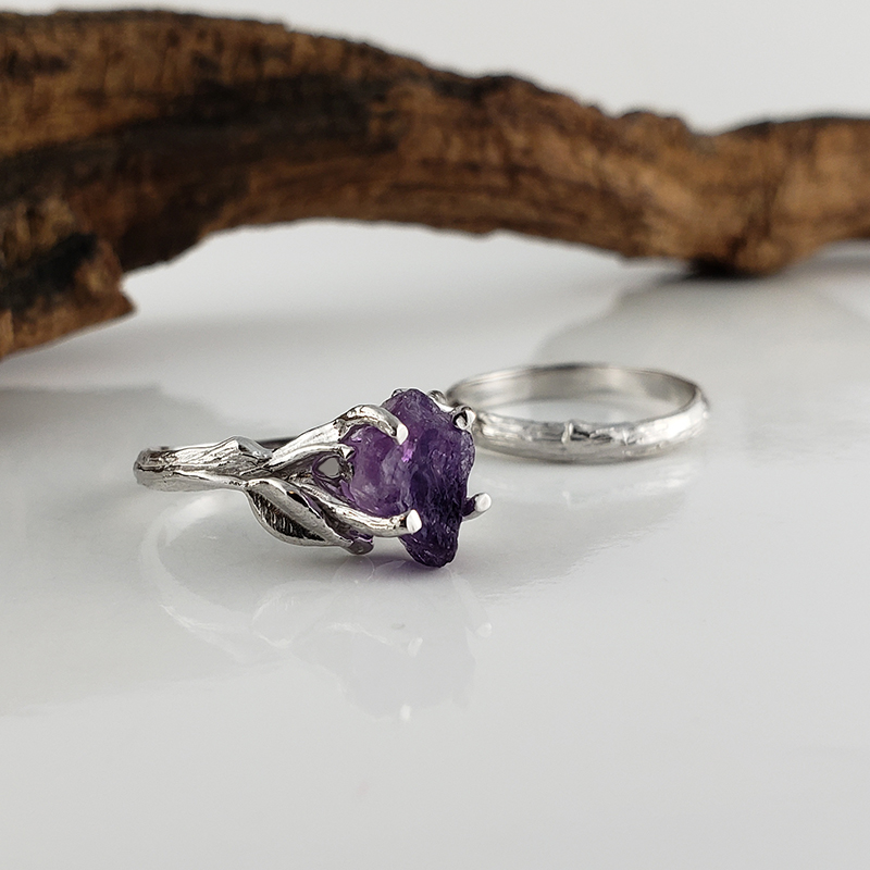 raw amethyst ring