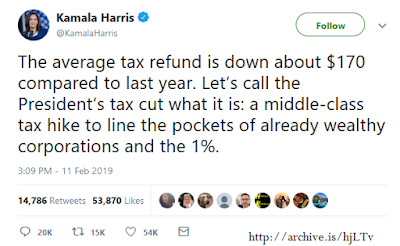 Kamala Harris tweet average tax refund down